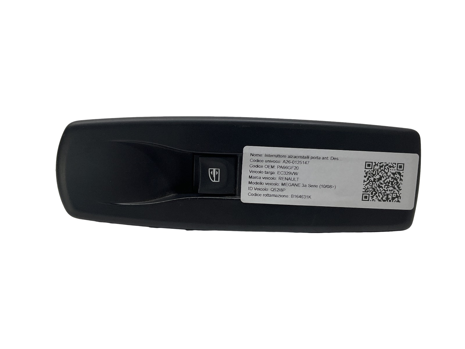 Interruttore Alzacristalli Porta Ant. Destro (Renault) PA66GF20 809600004R Usato